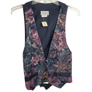 Mirrors Vest Vintage Boho Floral Tapestry Brocade Purple Blue Womens Medium M
